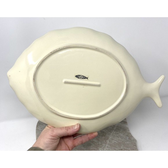 Beige Fish Shaped Ceramic Platter Serving 13.5” x 9” MER du SUD Brand - Picture 4 of 8